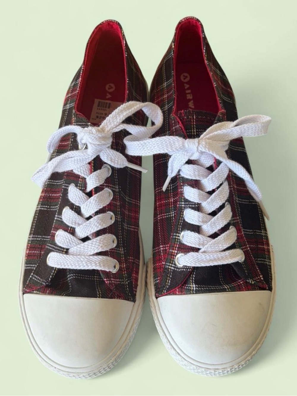 Plaid Lace-Up Women's Sneakers - Red/Green